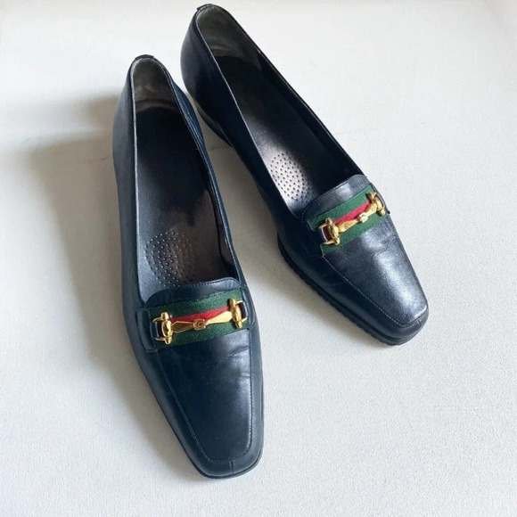 Vintage  Town Shoes Horsebit Detail Black Low Wedge Loafers 38.5 - Picture 1 of 11